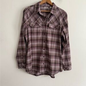 L.L. Bean Organic Cotton Blend Plaid Button Down Shirt Purple Gray Size Small